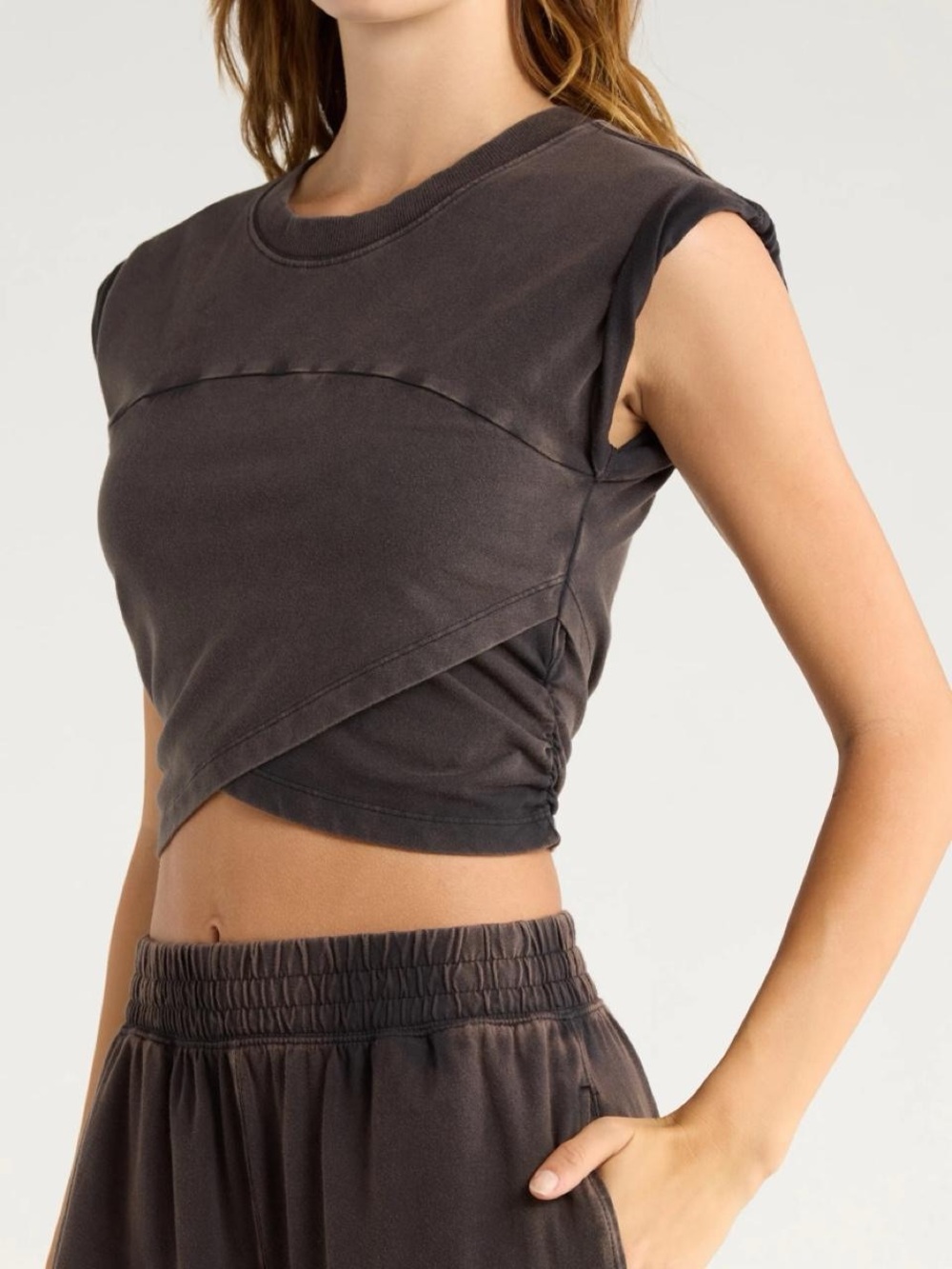 Free People Hot Shot Crossover Charcoal Top